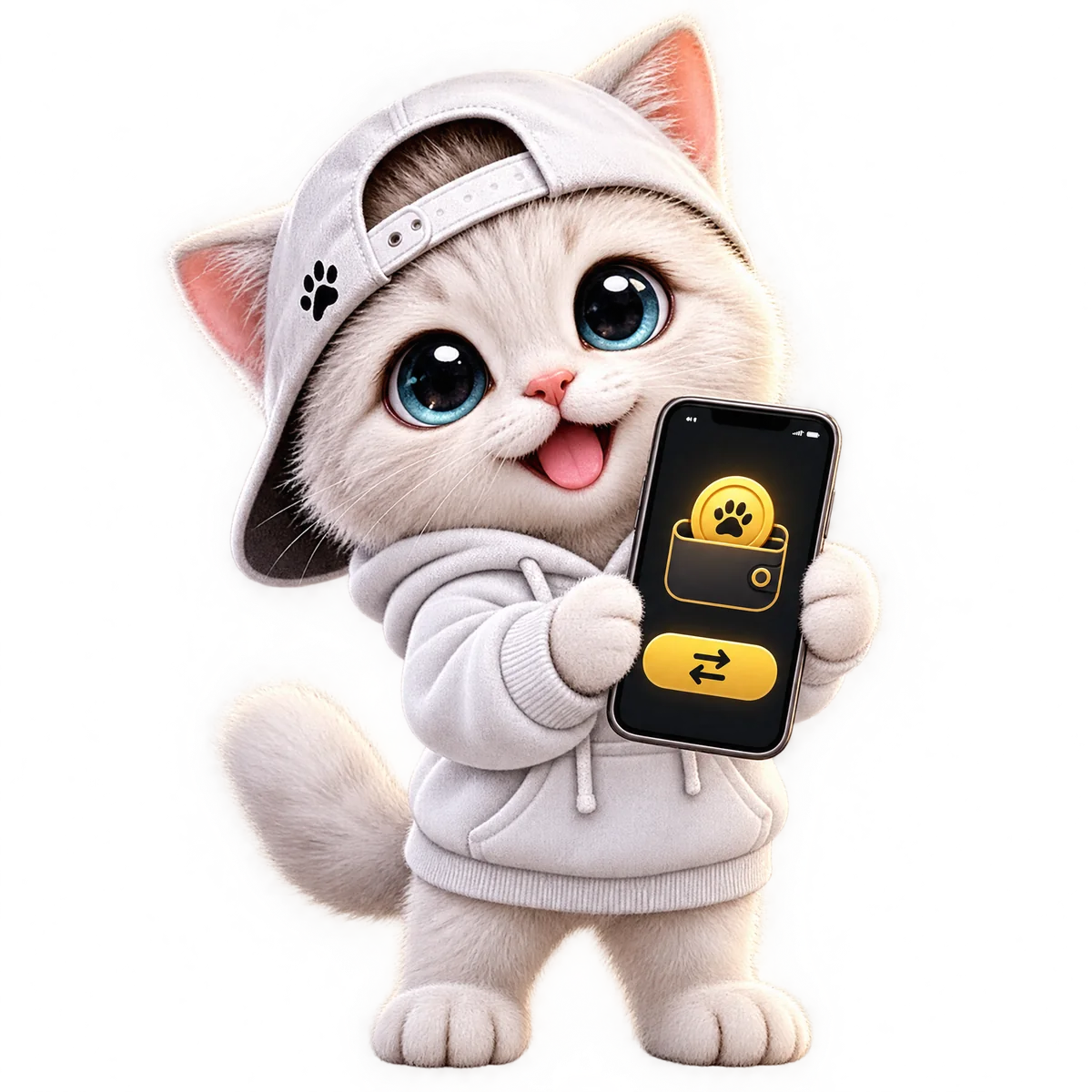 Innocent Cat showing a crypto wallet app on a phone